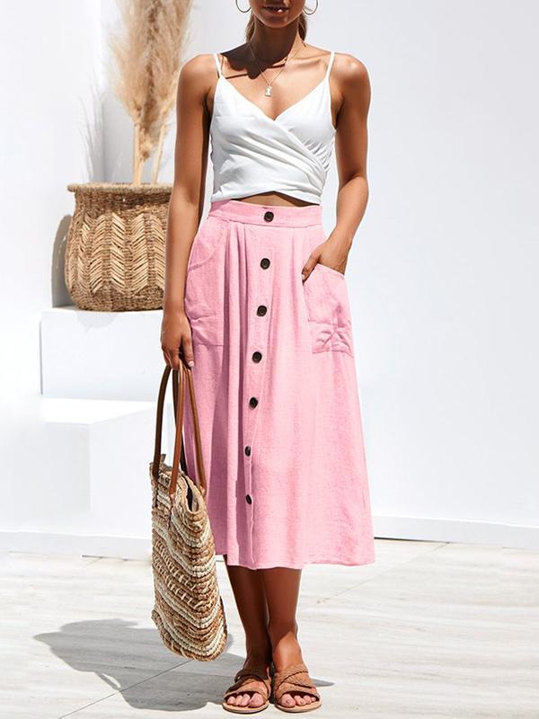 Woman Chic Cotton Long Button Skirts