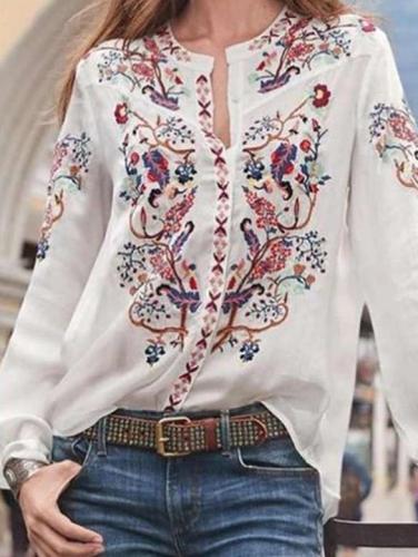 Fashion Print Round neck Long sleeve Blouses