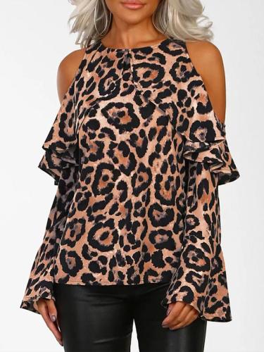 Animal Print Leopard Print Off Shoulder Woman Fashion Blouse