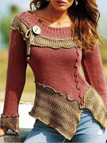 Fashion Gored Round neck Long sleeve Sweaters