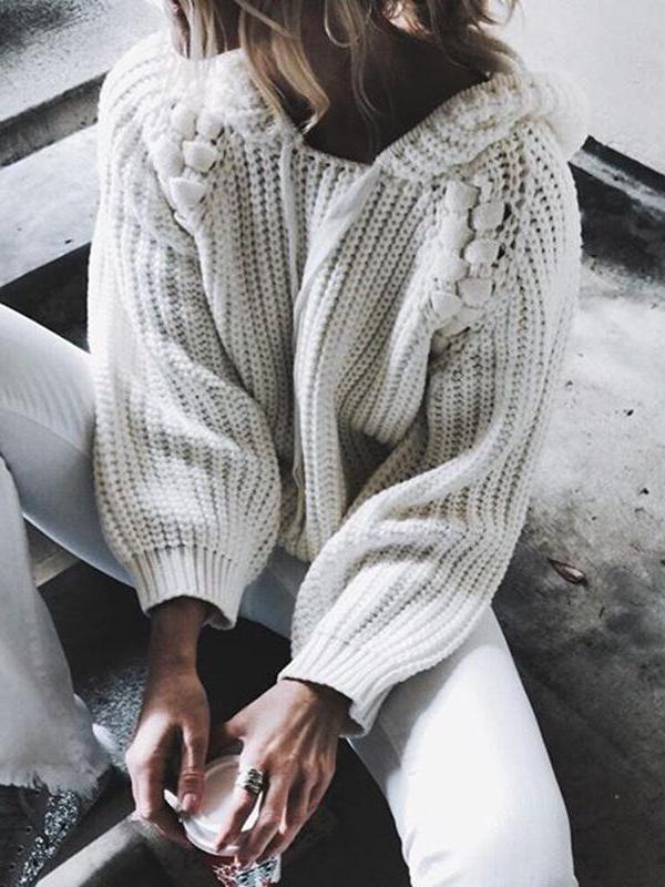 Fashion Hooded Long Sleeve Plain Knitting Sweaters