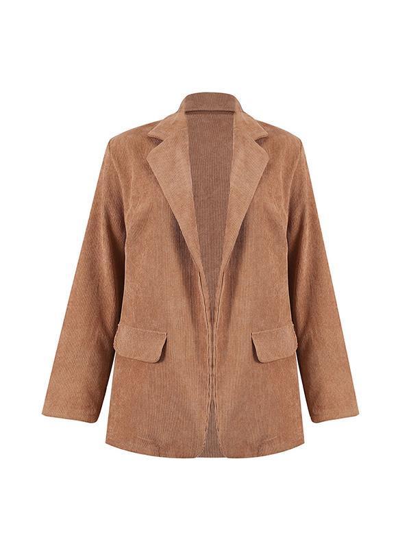 Loose pocket decorative solid color blazer coats