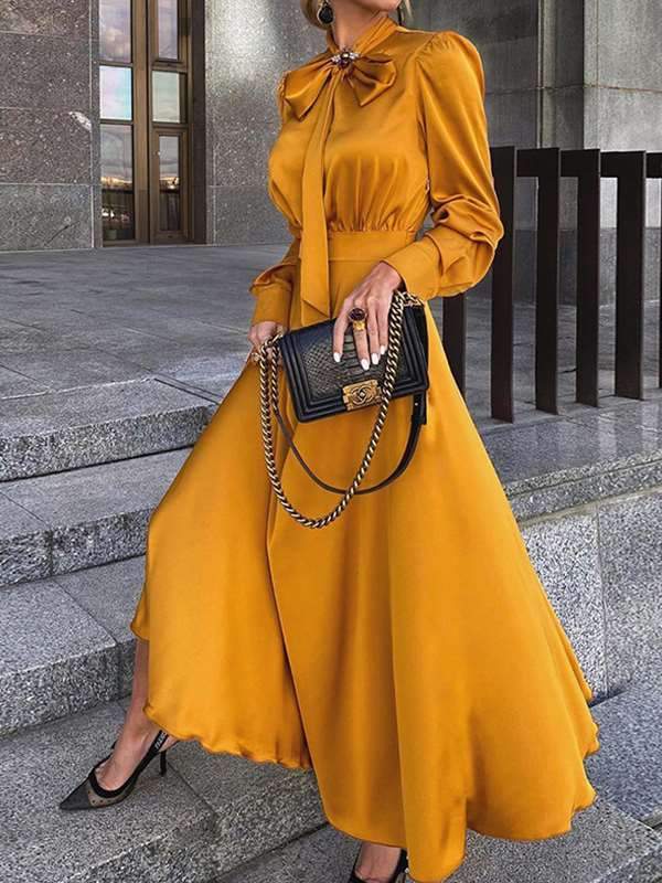 Elegant women fashion plain bowknot long evening dresses