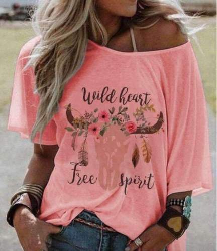 Casual Loose Print Round neck Short sleeve T-Shirts