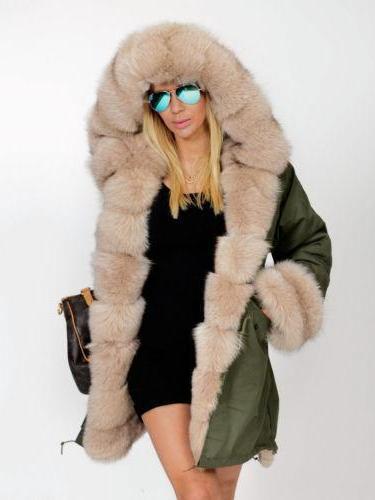 Woman Long Hooded Fur Coats