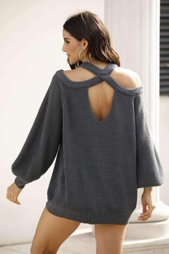 Casual Loose Pure Round neck Off shoulder Long sleeve Knit Sweaters