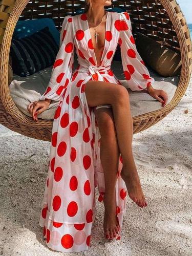 Casual Sexy Print  V neck Long sleeve Vacation Dresses