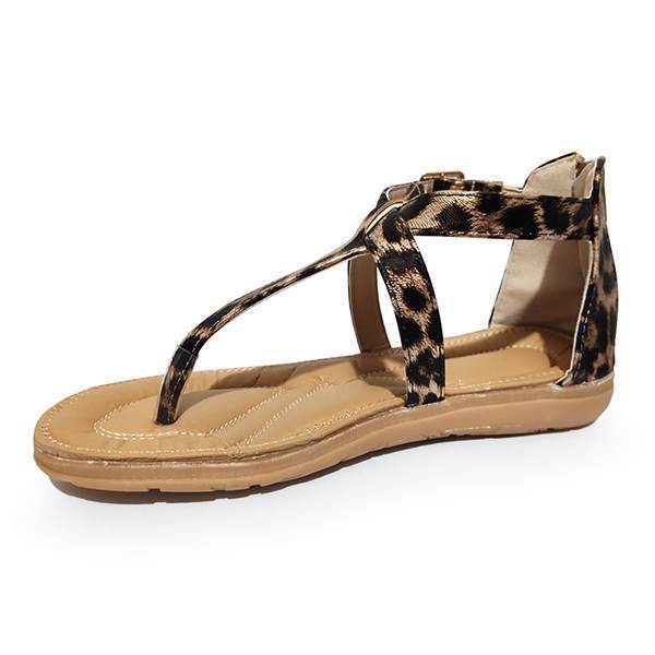 Leopard printed flat heels Roman shoes sandals for women