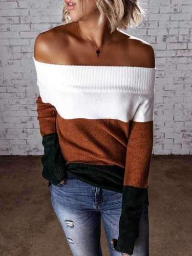 Fashion Gored Stripe Long sleeve One shoulder Sweaters