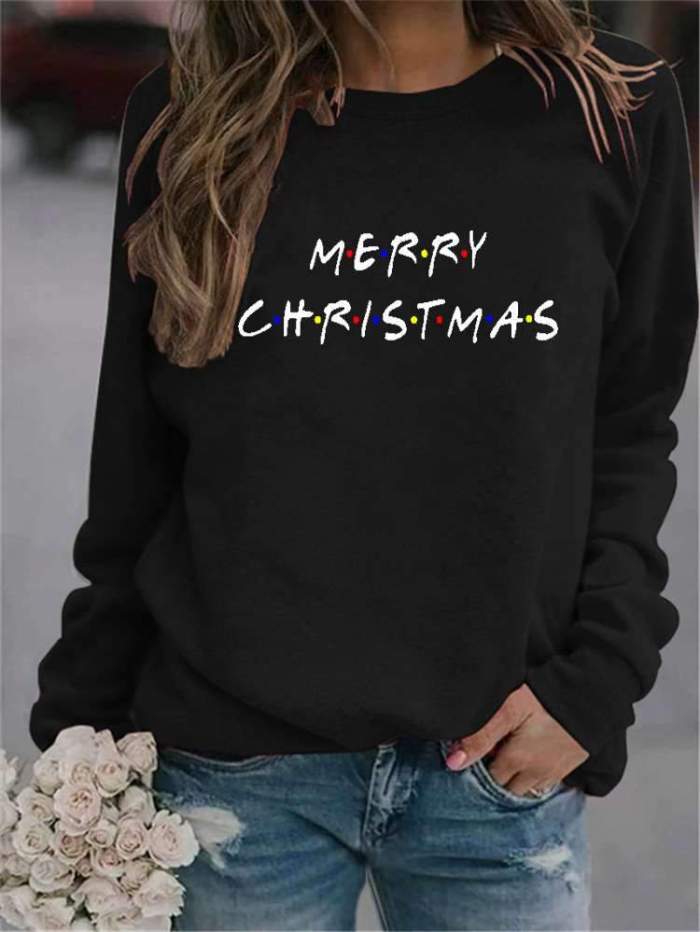 Fashion Casual Christmas Word print Round neck Long sleeve Sweatshirts