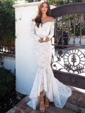 Sexy Off shoulder Long sleeve Lace Fishtail Evening Dresses