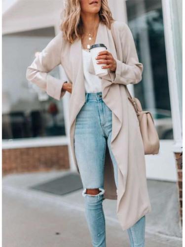 Casual Loose Pure Lapel Long sleeve Trench Coats
