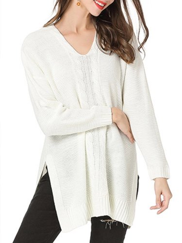 V Neck Cable Needle Woman Sweater