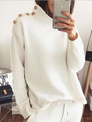 Fashion Pure High collar Long sleeve  Fastener Sweaters