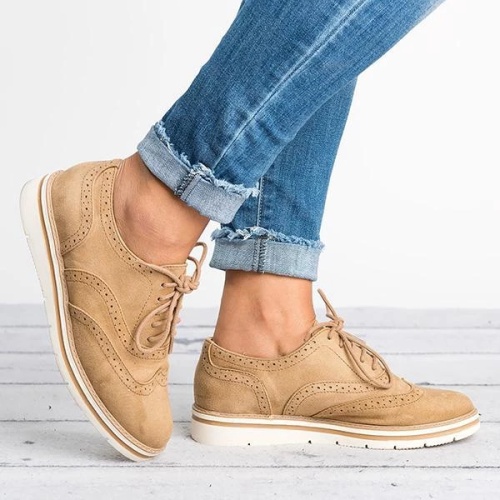 Women Lace Up Perforated Oxfords Shoes