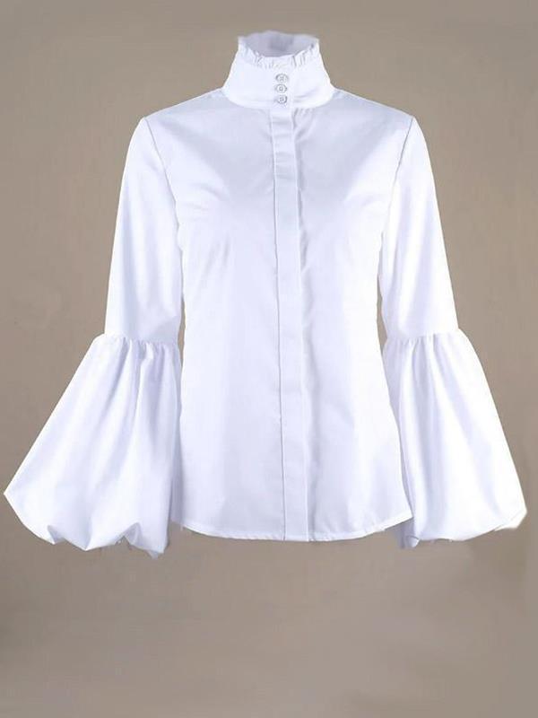 Women casual plain high neck long sleeve blouses