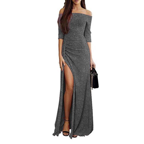 Fashion Shine Woman Sexy Off Shoulder Bodycon Dress Evening Dresses
