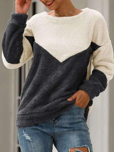 Fashion Casual Gored  Plush Round neck Long sleeve Sweatshirts