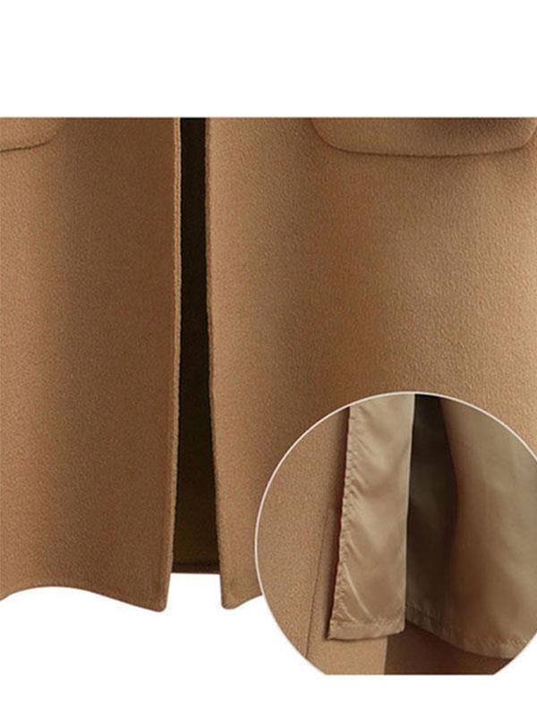 Solid Pockets Lapel Shawl Collar Single-Breasted Winter Lady's Warm Coats