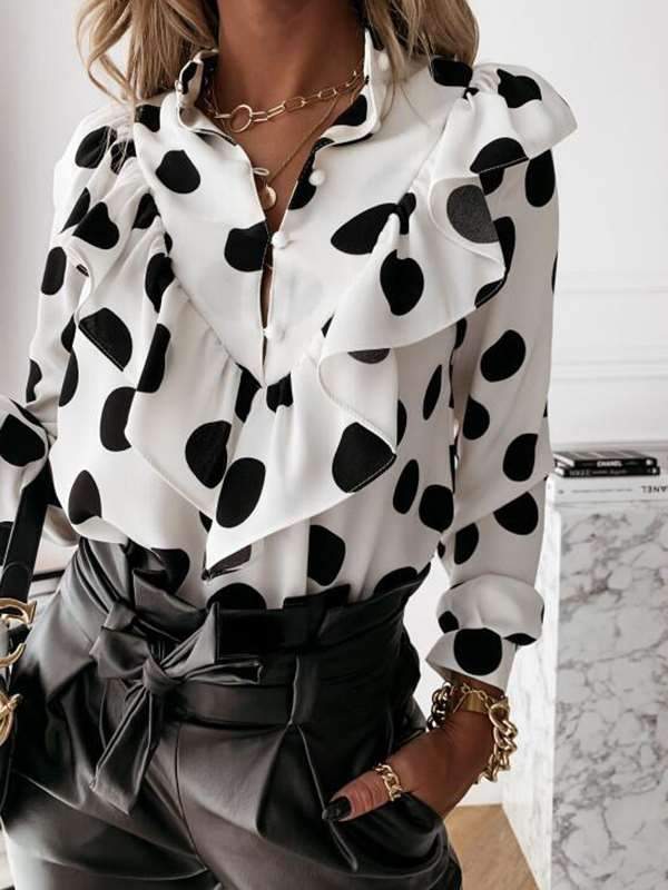 Leopard Printed long sleeve flounces chic blouses