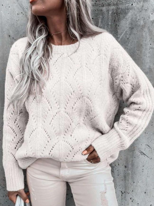 Fashion Pure Hollow out Round neck Long sleeve Sweaters