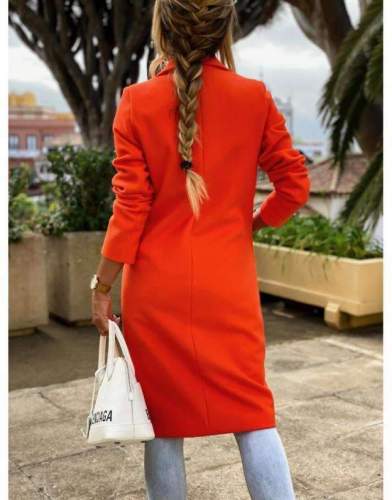 Fashion Casual Pure Lapel Pocket Long sleeve Woolen Trench Coats