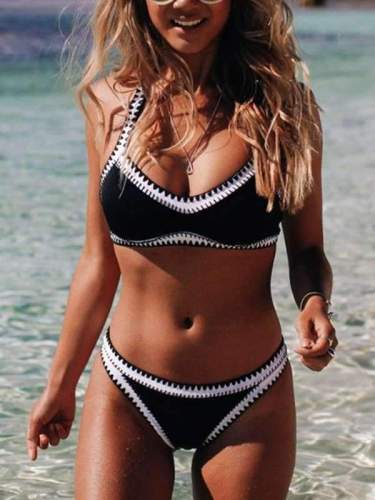 Sexy Black White Printed Bikini Swimwear