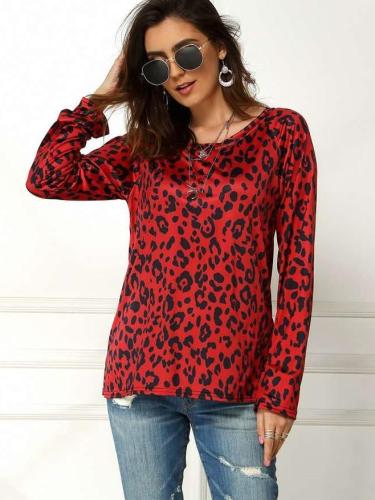Fashion Leopard Print Long sleeve Round neck T-Shirts