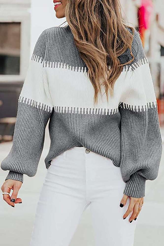 Fashion Stripe Knit High collar Long sleeve Sweaters