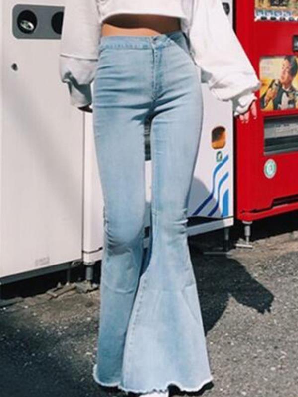 Solid color slim sexy high waist big horn trousers pants jeans