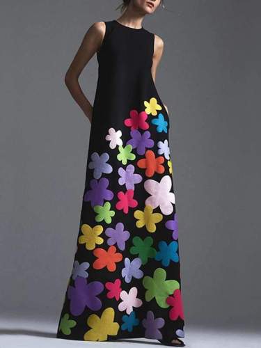 Bohemian Round-neck Elegant Flower Print Maxi Dress