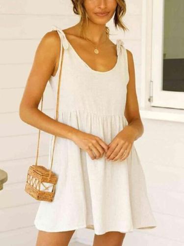 Casual Loose Pure Round neck Gored Shift Dresses