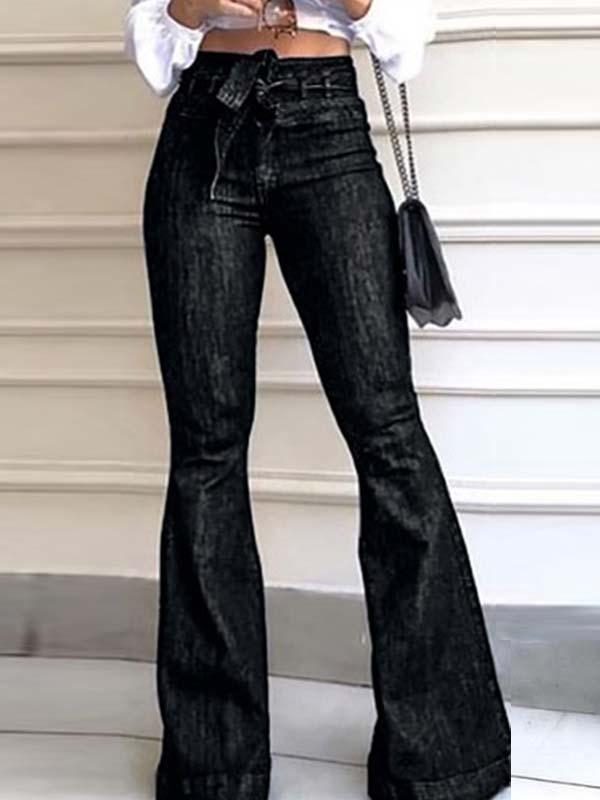 Fashion high waist women Bell-bottom wide-leg jeans long pants