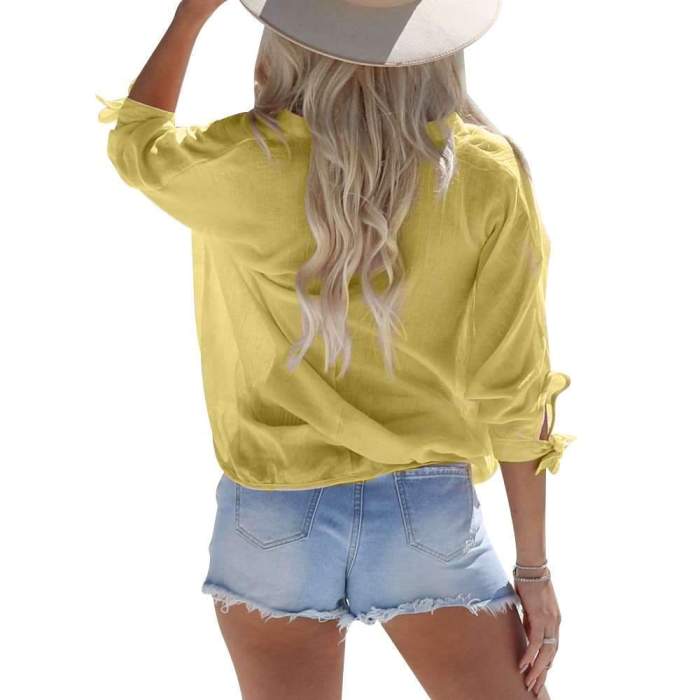 Casual Pure V neck Long sleeve Blouses