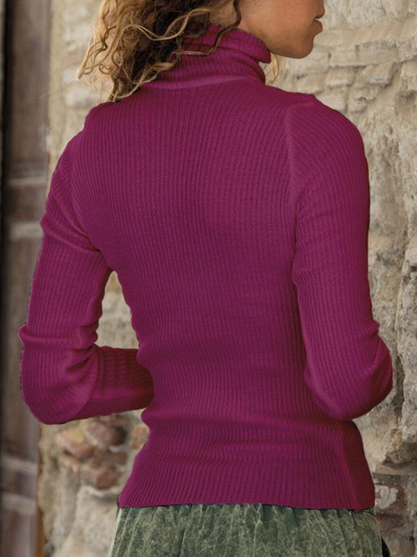 High neck women daily long sleeve knit sweaters
