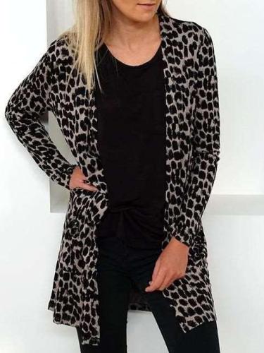 Fashion Leopard print Long sleeve Cardigan Coats