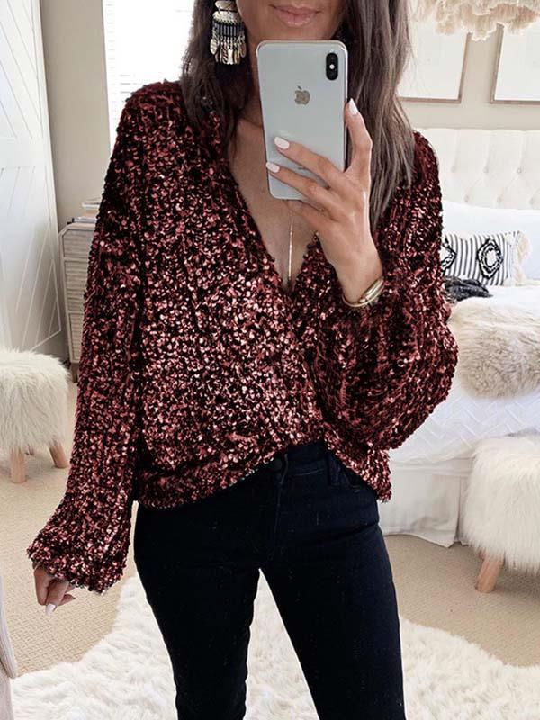 Casual sequins long sleeve blouses