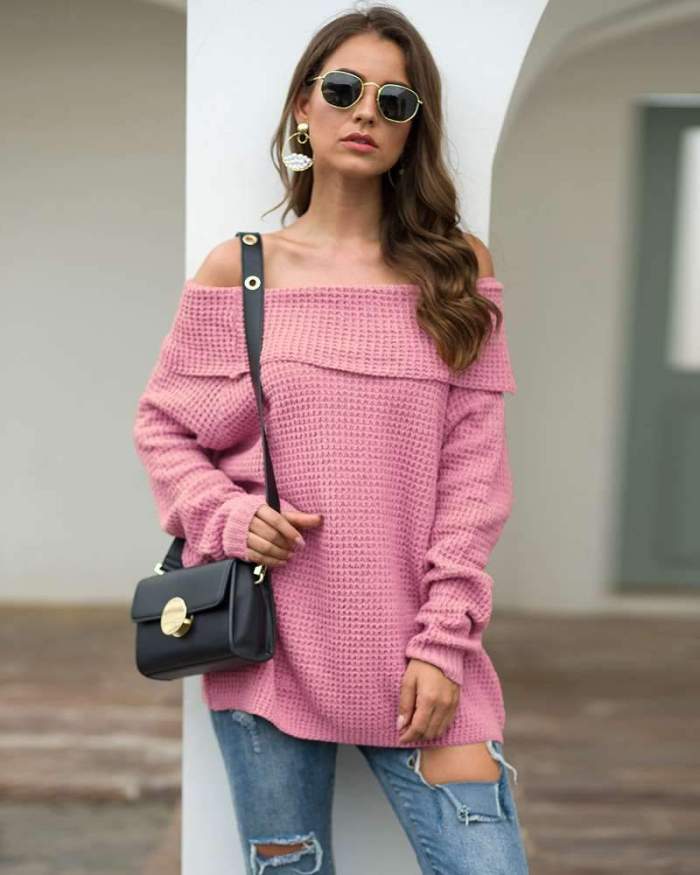 Loose Pure Off shoulder Knit Sweaters