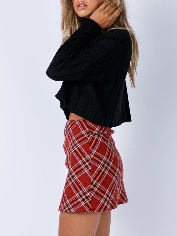 Fashionable plaid zipper short skirts