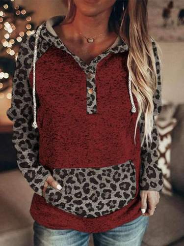 Fashion Leopard Splice Long Sleeve Hoodied