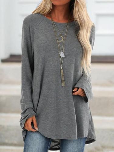 Solid colour casual round neck long sleeve pullover T-shirts
