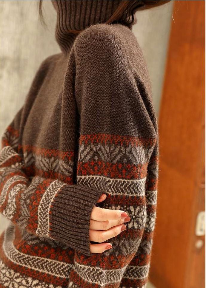 Fashion Stripe print High collar Long sleeve Sweaters