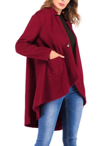Solid Color Stand-Up Collar Worsted Pocket Woman Coat