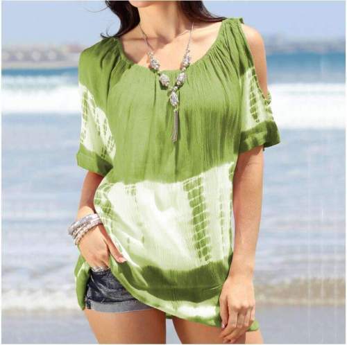 Casual Round neck Off shoulder Print Short sleeve T-Shirts