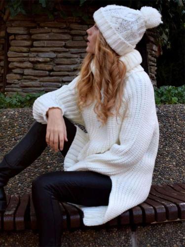 Loose High collar Long sleeve Knit Sweaters