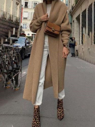 Fashion Pure Knit Lapel Long sleeve Trench Coats
