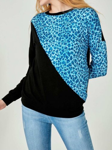 Casual Leopard print Gored Long sleeve Sweatshirts