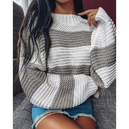 Fashion Casual Loose Stripe Round neck Long sleeve Sweaters