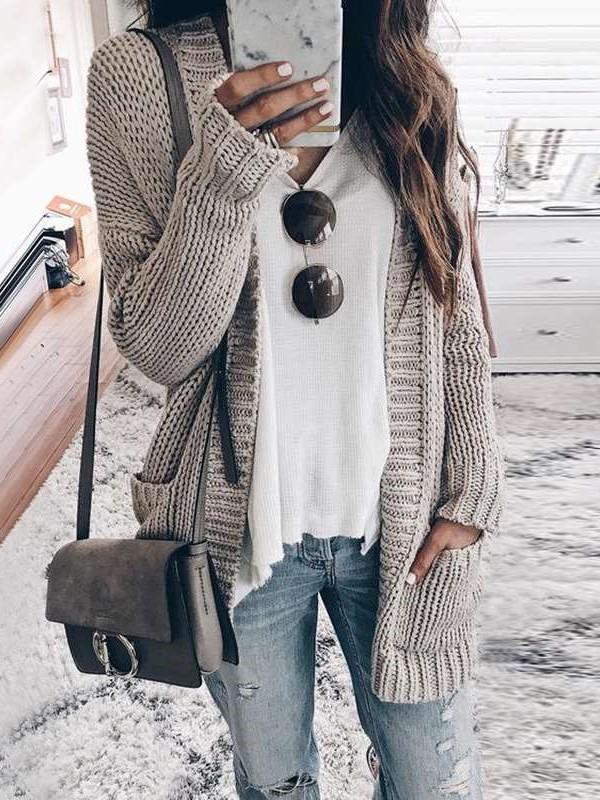Fashion Knit Long sleeve Cardigan Sweaters