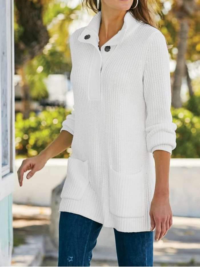 Pure High collar Long sleeve Fastener Pocket Sweaters